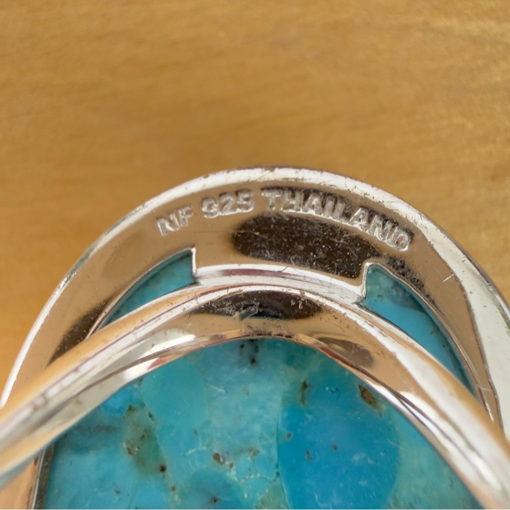 NF 925 Thailand DP Dallas Prince Carved Rose Turquoise Sterling Silver Ring Sz 7 - Picture 12 of 16